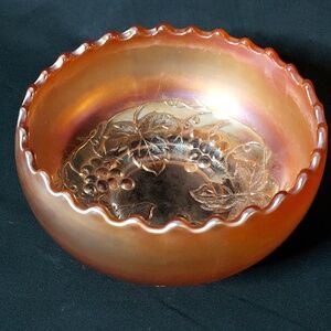 Dugan Carnival Glass Nut Bowl "Golden Grapes"